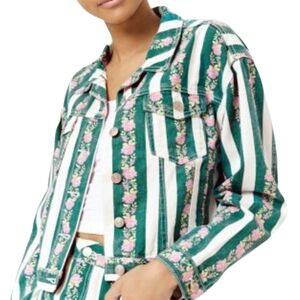 Forever 21 Floral Denim Jean Jacket Size Large